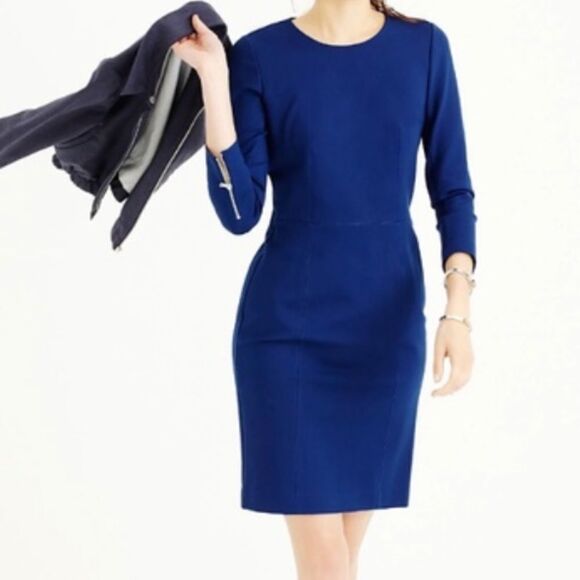 J.Crew Structured Knit Zip Dress Midnight Blue Career Sz 0 - Picture 1 of 5